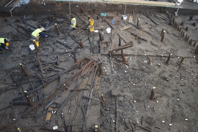 Image showing quadrants of round house as we excavate occupation deposits