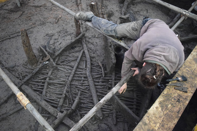 Image of the excavation of a wall panel, potentially one of the walls. There is no sign of daub, so what were these panels rendered with (if anything)?